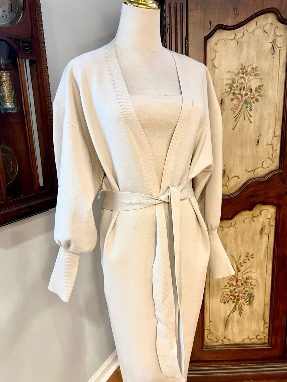 Express Two-Piece Sweater Set | Soft Fine-Gauge Knit Lounge Set | Oatmeal,Size S